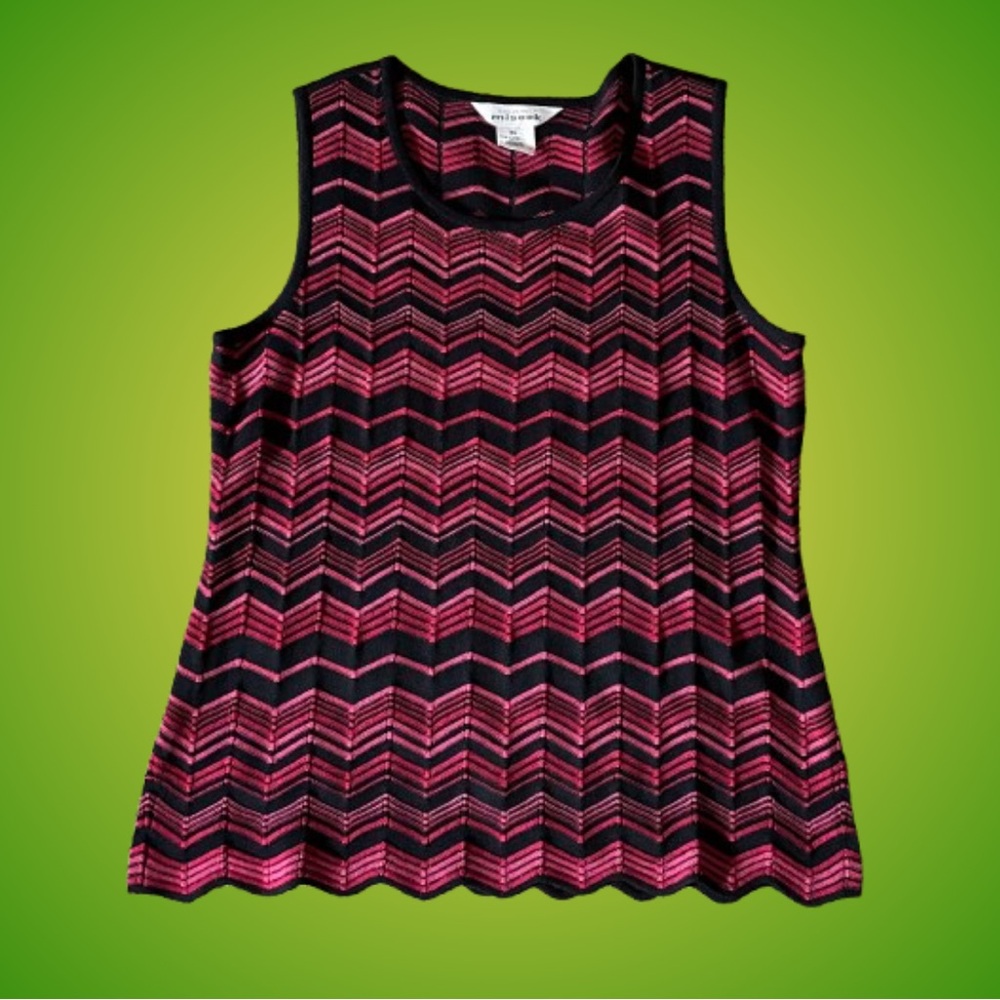 Exclusively Misook chevron knife pleated sleeveless top sz Medium